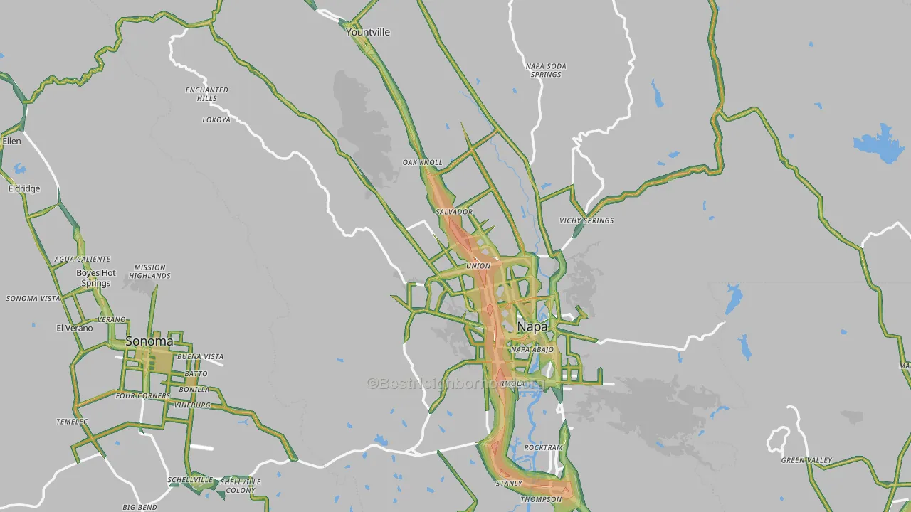 Napa County, CA Map of Noise Levels in Napa County