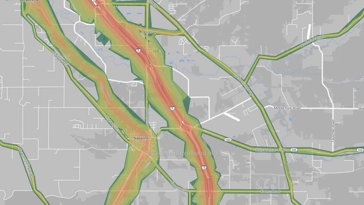 Napavine, WA Map of Noise Levels in Napavine