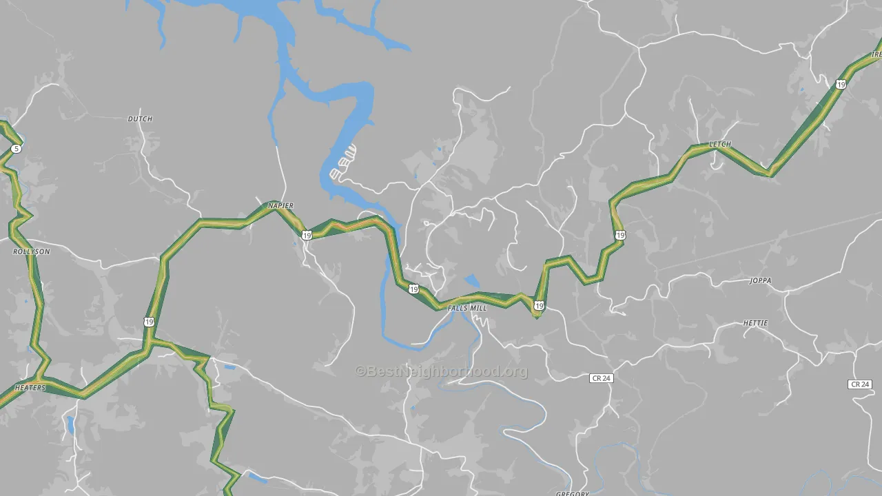 Napier, WV Map of Noise Levels in Napier