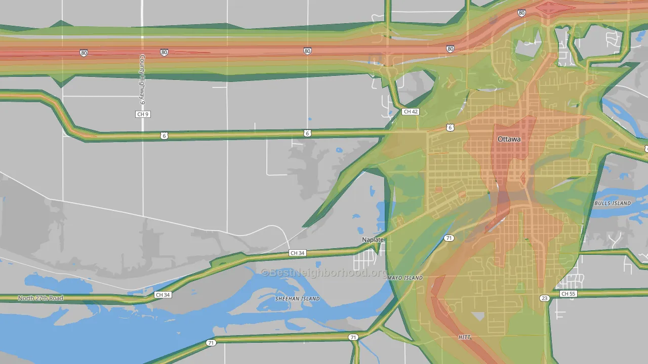 Naplate, IL Map of Noise Levels in Naplate