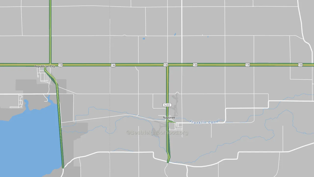 Naponee, NE Map of Noise Levels in Naponee