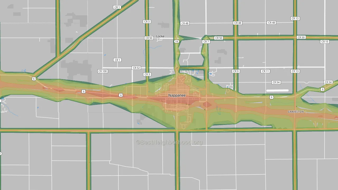Nappanee, IN Map of Noise Levels in Nappanee