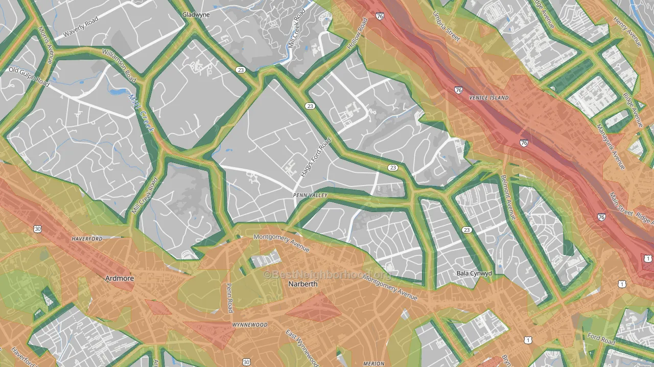 Narberth, PA Map of Noise Levels in Narberth