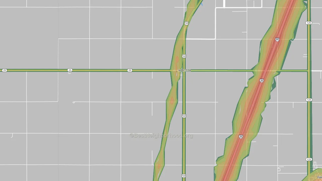 Narcissa, OK Map of Noise Levels in Narcissa