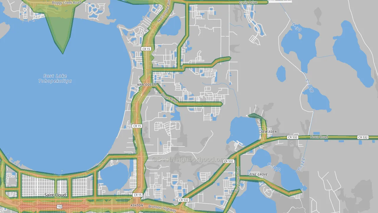 Narcoossee, FL Map of Noise Levels in Narcoossee