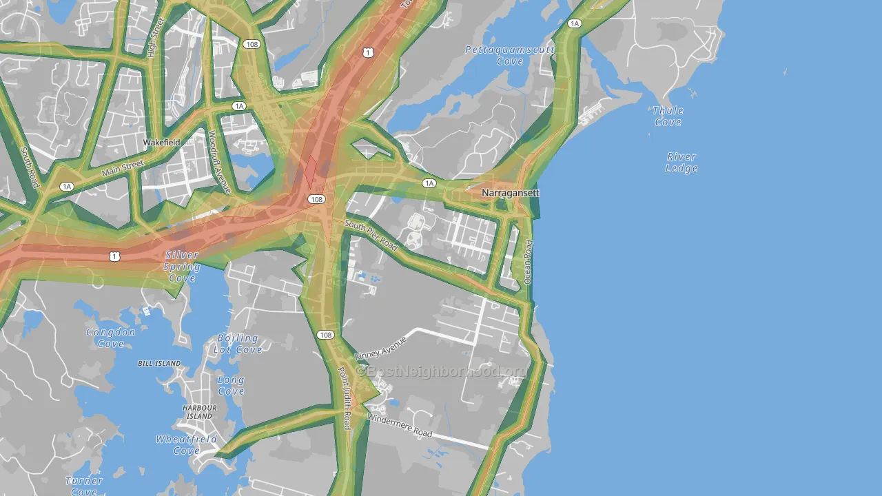 Narragansett Pier, RI Map of Noise Levels in Narragansett Pier