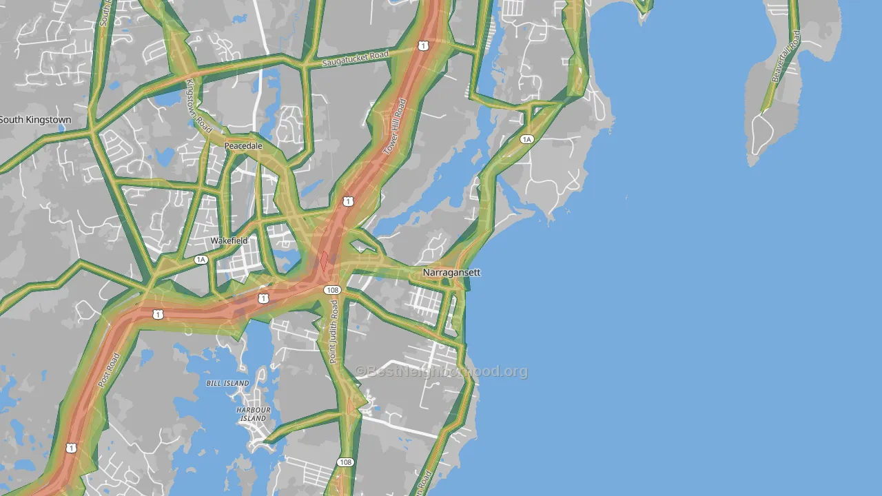 Narragansett, RI Map of Noise Levels in Narragansett