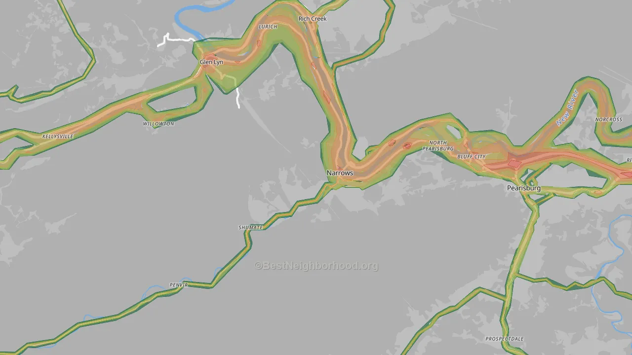 Narrows, VA Map of Noise Levels in Narrows
