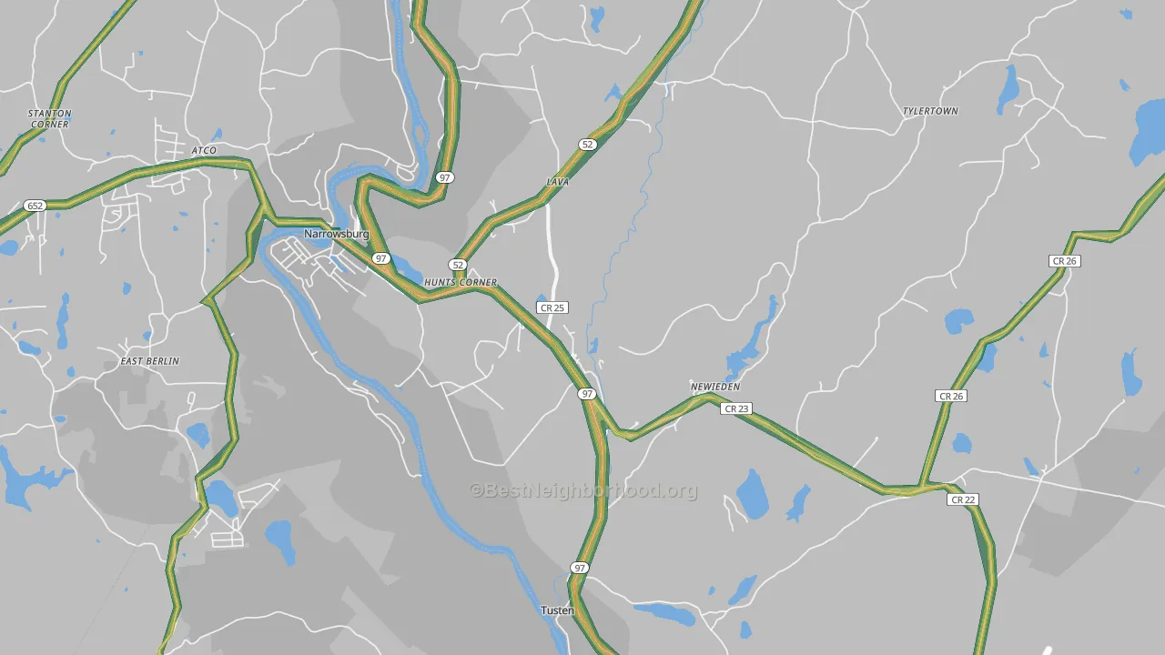 Narrowsburg, NY Map of Noise Levels in Narrowsburg