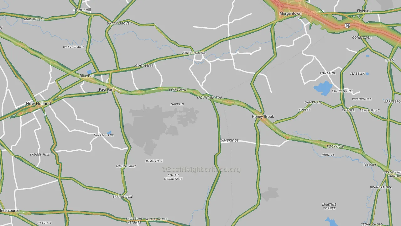 Narvon, PA Map of Noise Levels in Narvon