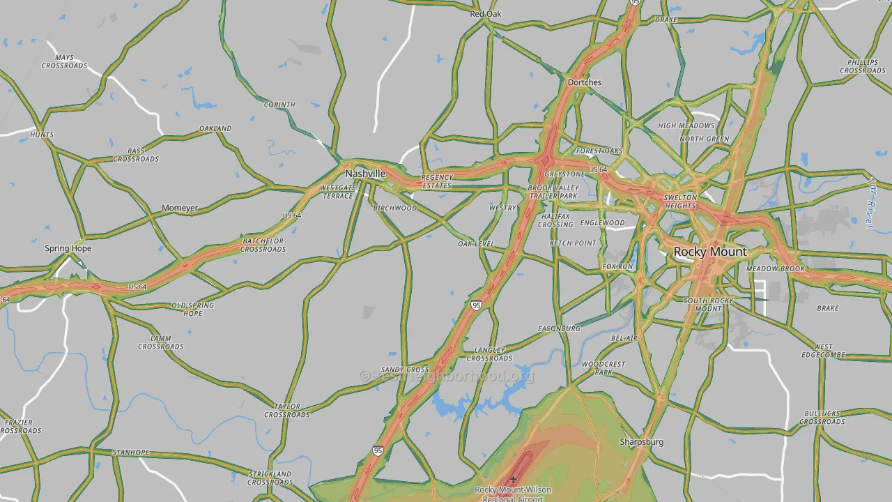 Nash County, NC Map of Noise Levels in Nash County