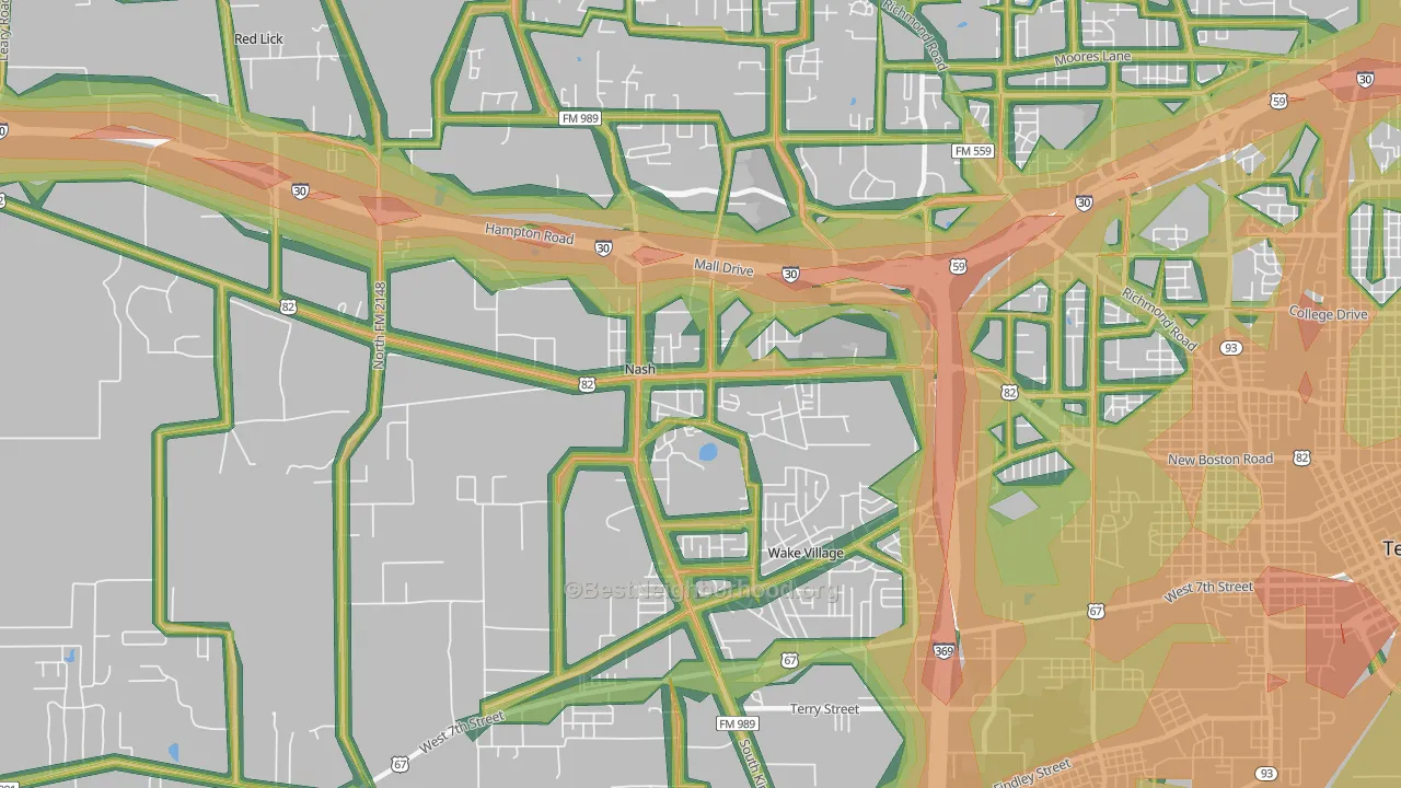 Nash, TX Map of Noise Levels in Nash