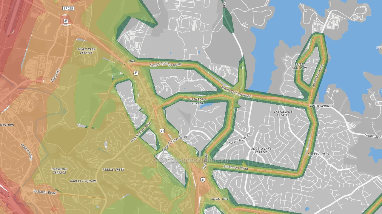 Nashboro Village, Nashville, TN Map of Noise Levels in Nashboro Village