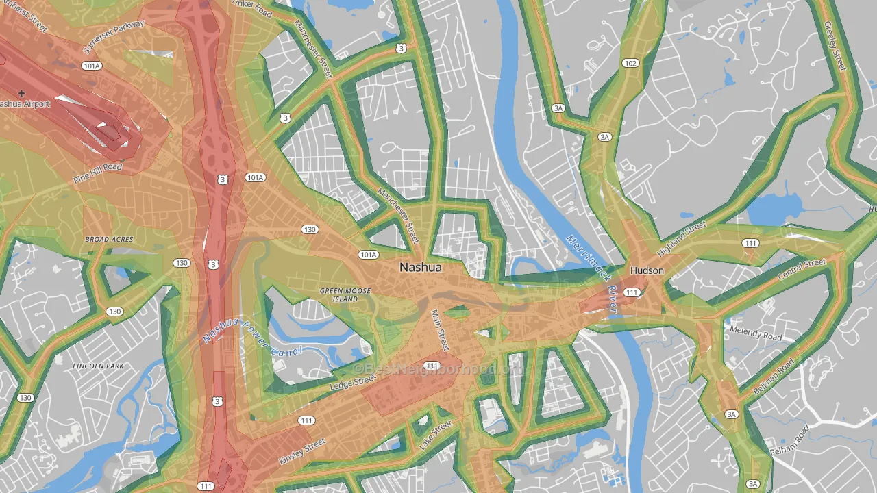 Nashua Historic District, Nashua, NH Map of Noise Levels in Nashua Historic District