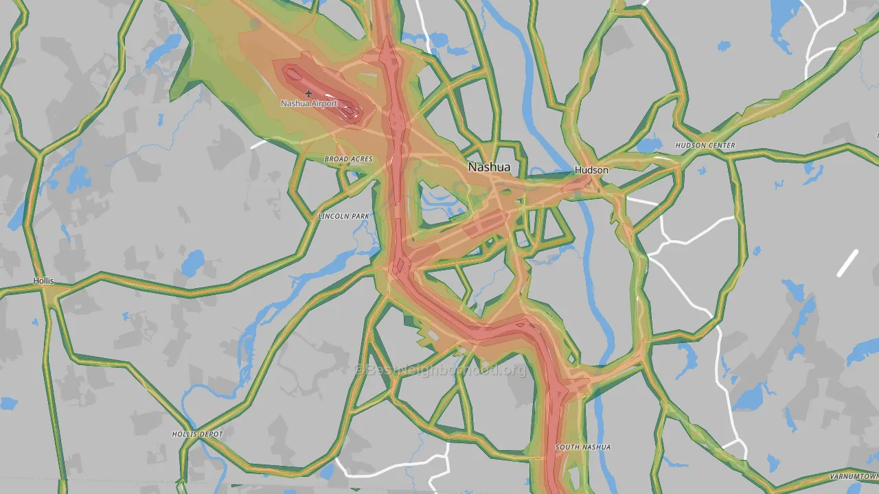 Nashua, NH Map of Noise Levels in Nashua