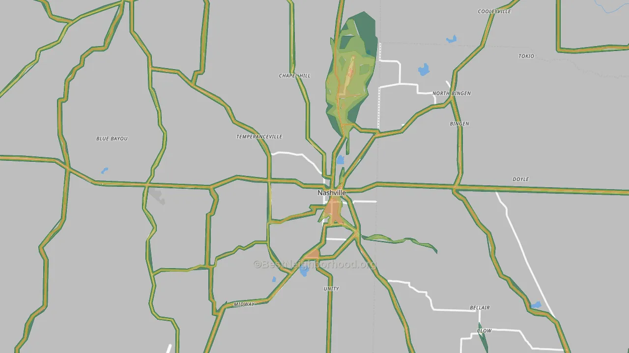 Nashville, AR Map of Noise Levels in Nashville
