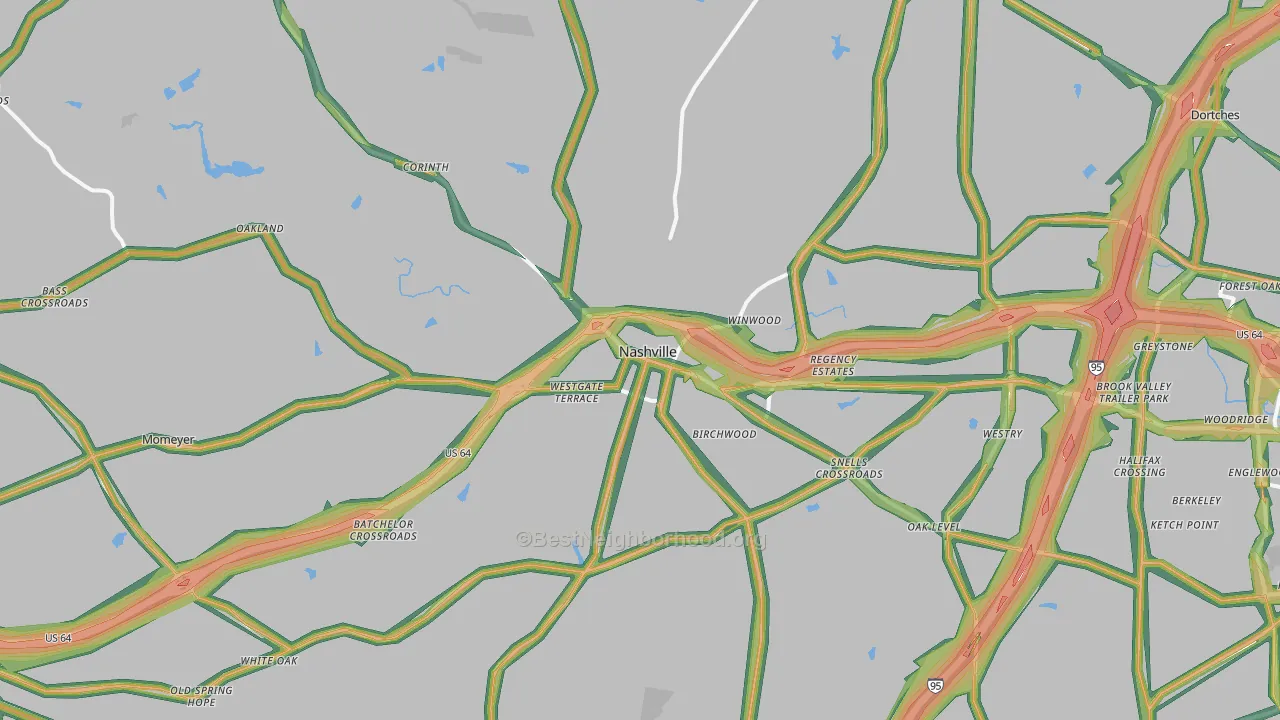 Nashville, NC Map of Noise Levels in Nashville