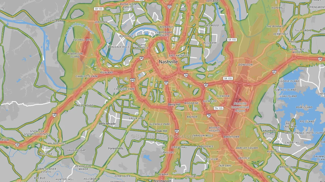 Nashville, TN Map of Noise Levels in Nashville