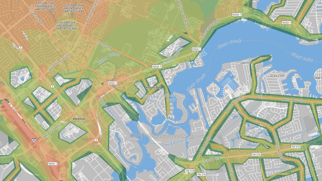 Nassau Bay, TX Map of Noise Levels in Nassau Bay