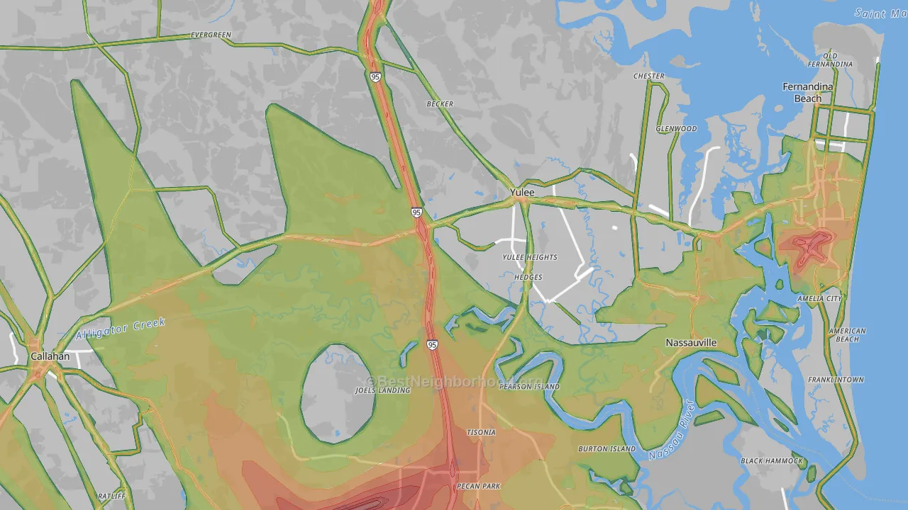 Nassau County, FL Map of Noise Levels in Nassau County