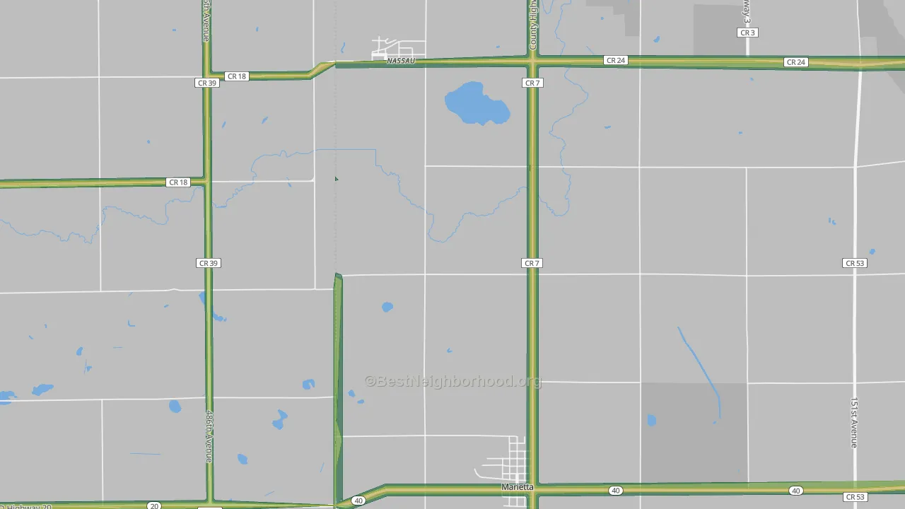 Nassau, MN Map of Noise Levels in Nassau