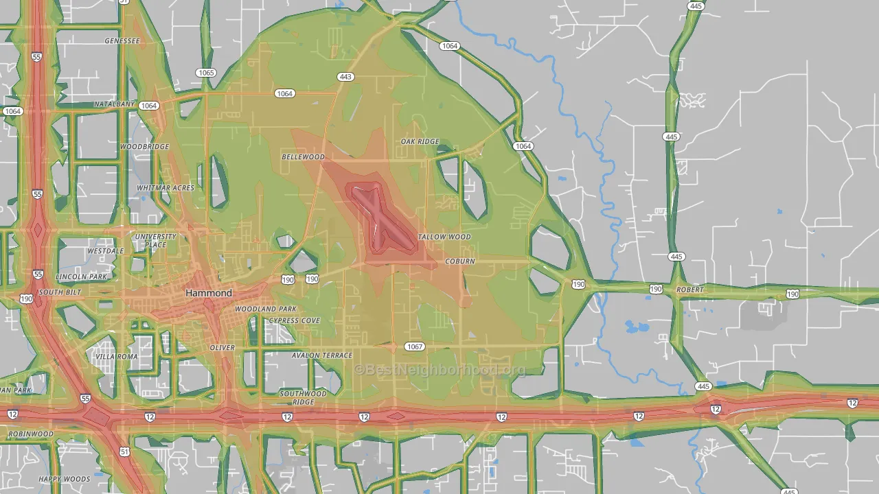 Natalbany, LA Map of Noise Levels in Natalbany