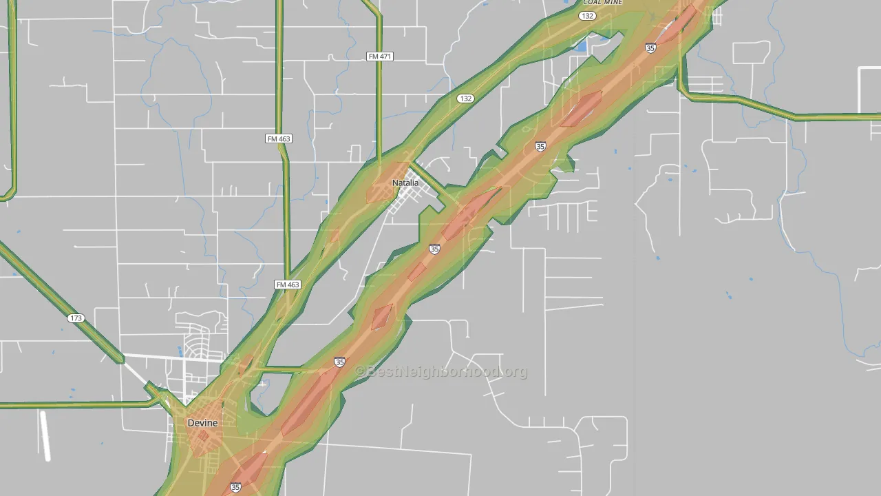 Natalia, TX Map of Noise Levels in Natalia