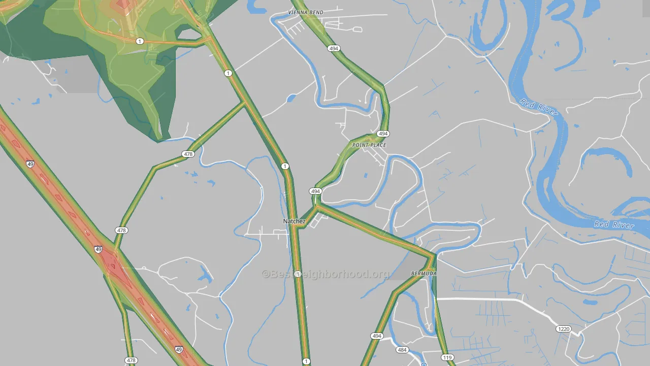 Natchez, LA Map of Noise Levels in Natchez