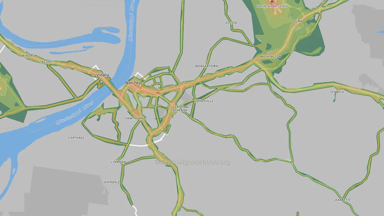Natchez, MS Map of Noise Levels in Natchez