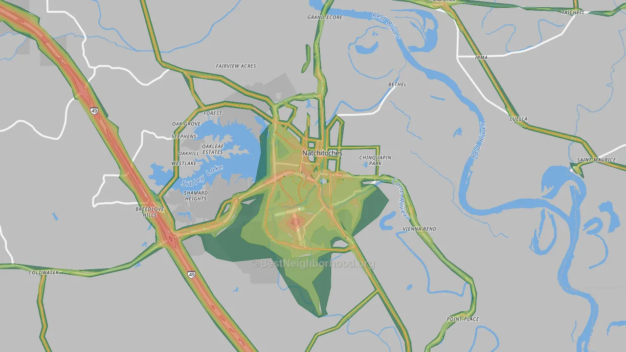 Natchitoches, LA Map of Noise Levels in Natchitoches