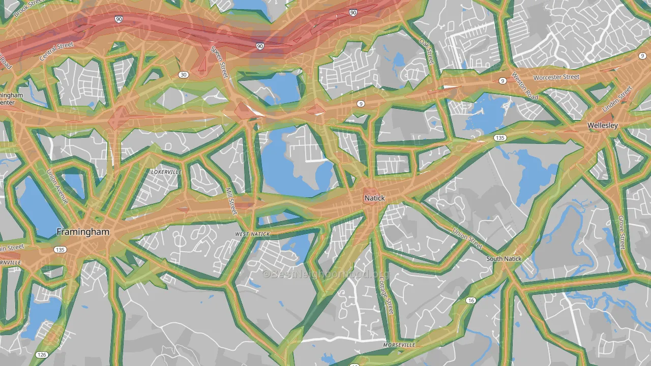 Natick, MA Map of Noise Levels in Natick