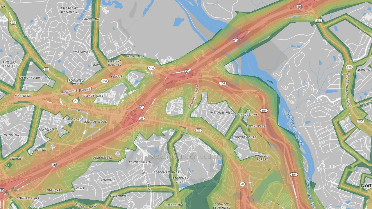 National Hills, Augusta, GA Map of Noise Levels in National Hills