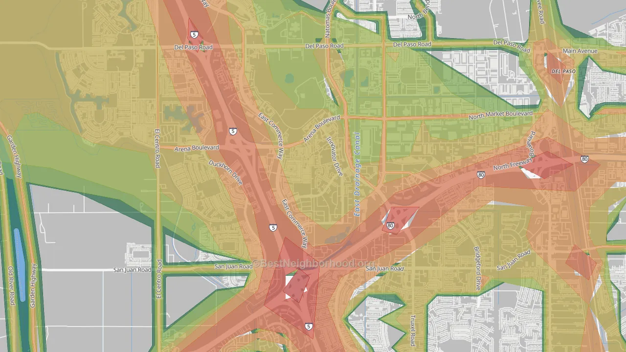 Natomas Crossing, Sacramento, CA Map of Noise Levels in Natomas Crossing