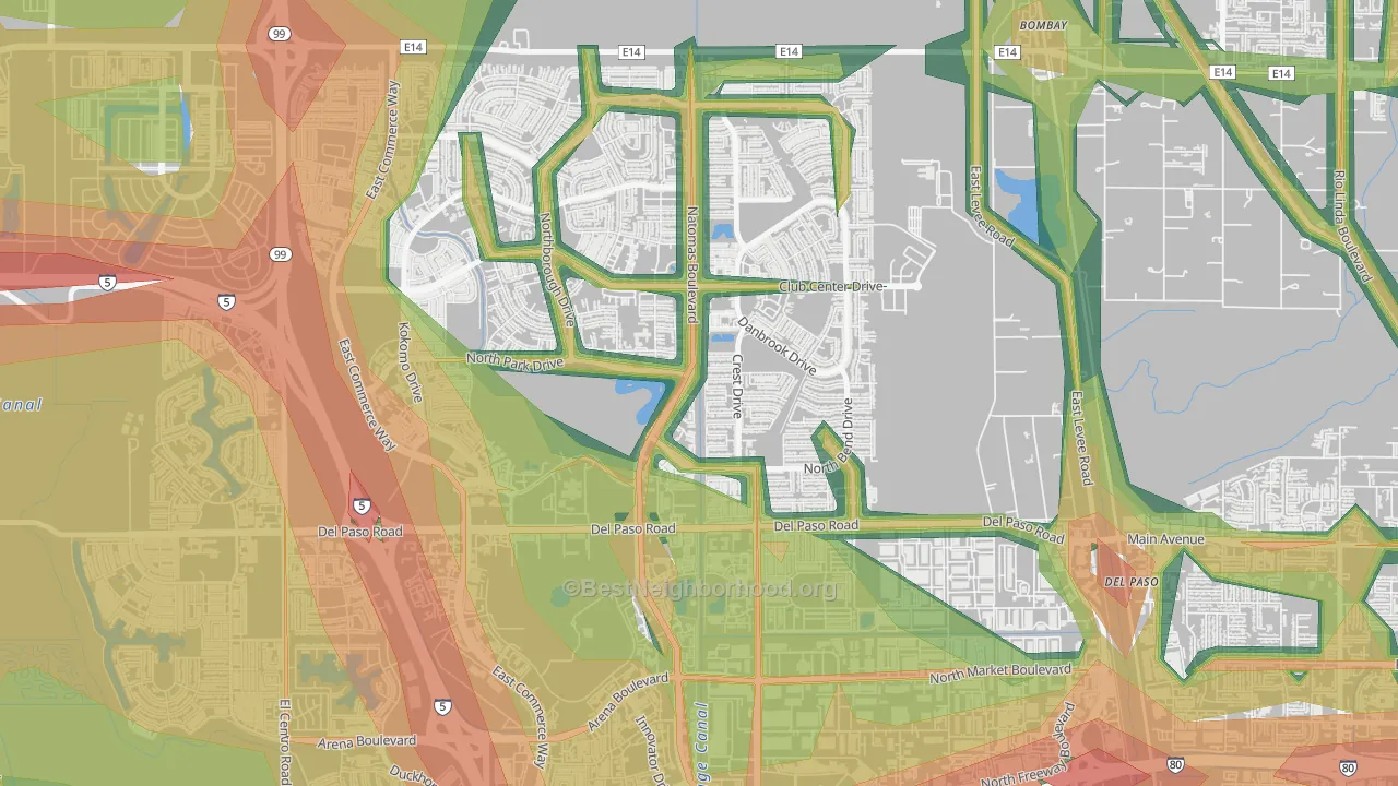 Natomas Park, Sacramento, CA Map of Noise Levels in Natomas Park