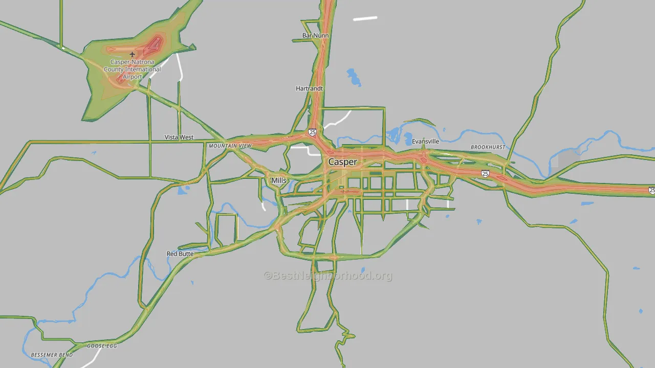 Natrona County, WY Map of Noise Levels in Natrona County