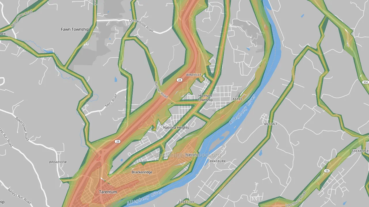 Natrona Heights, PA Map of Noise Levels in Natrona Heights