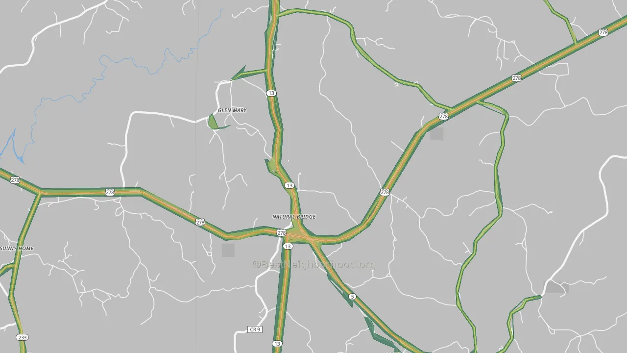 Natural Bridge, AL Map of Noise Levels in Natural Bridge