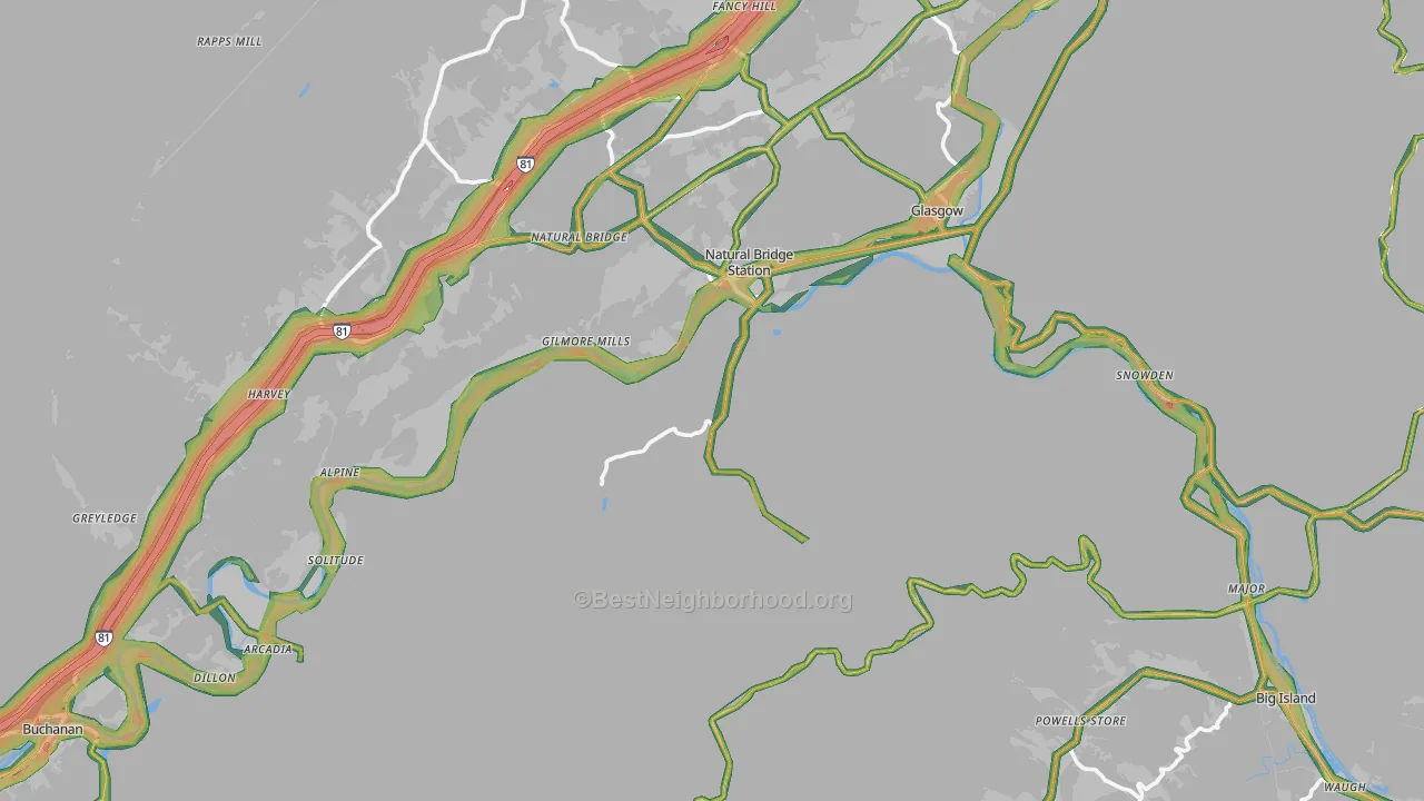 Natural Bridge Station, VA Map of Noise Levels in Natural Bridge Station
