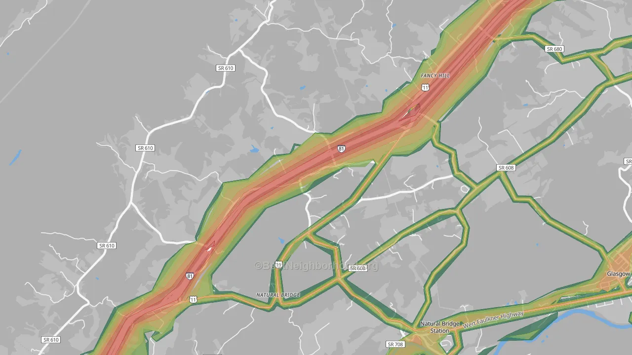 Natural Bridge, VA Map of Noise Levels in Natural Bridge