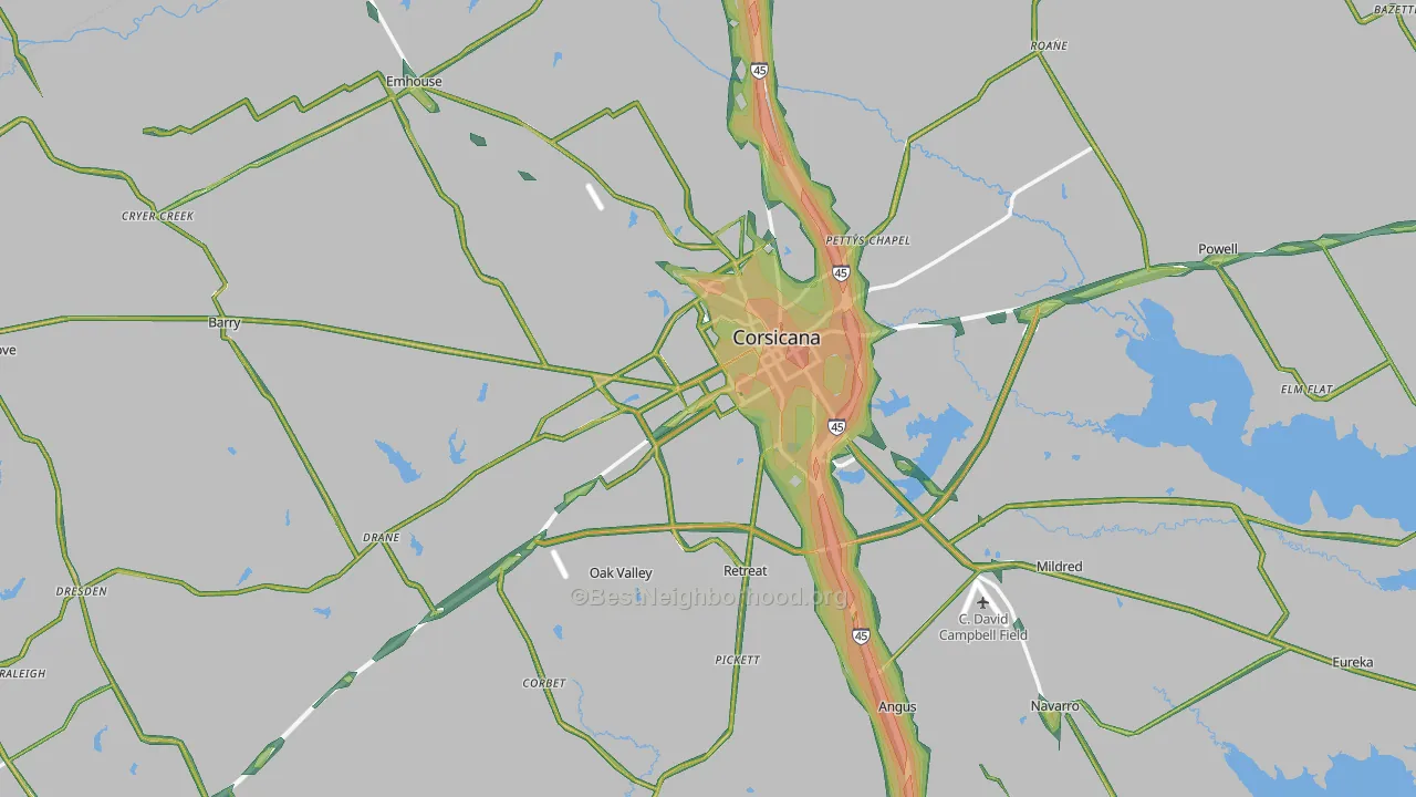 Navarro County, TX Map of Noise Levels in Navarro County