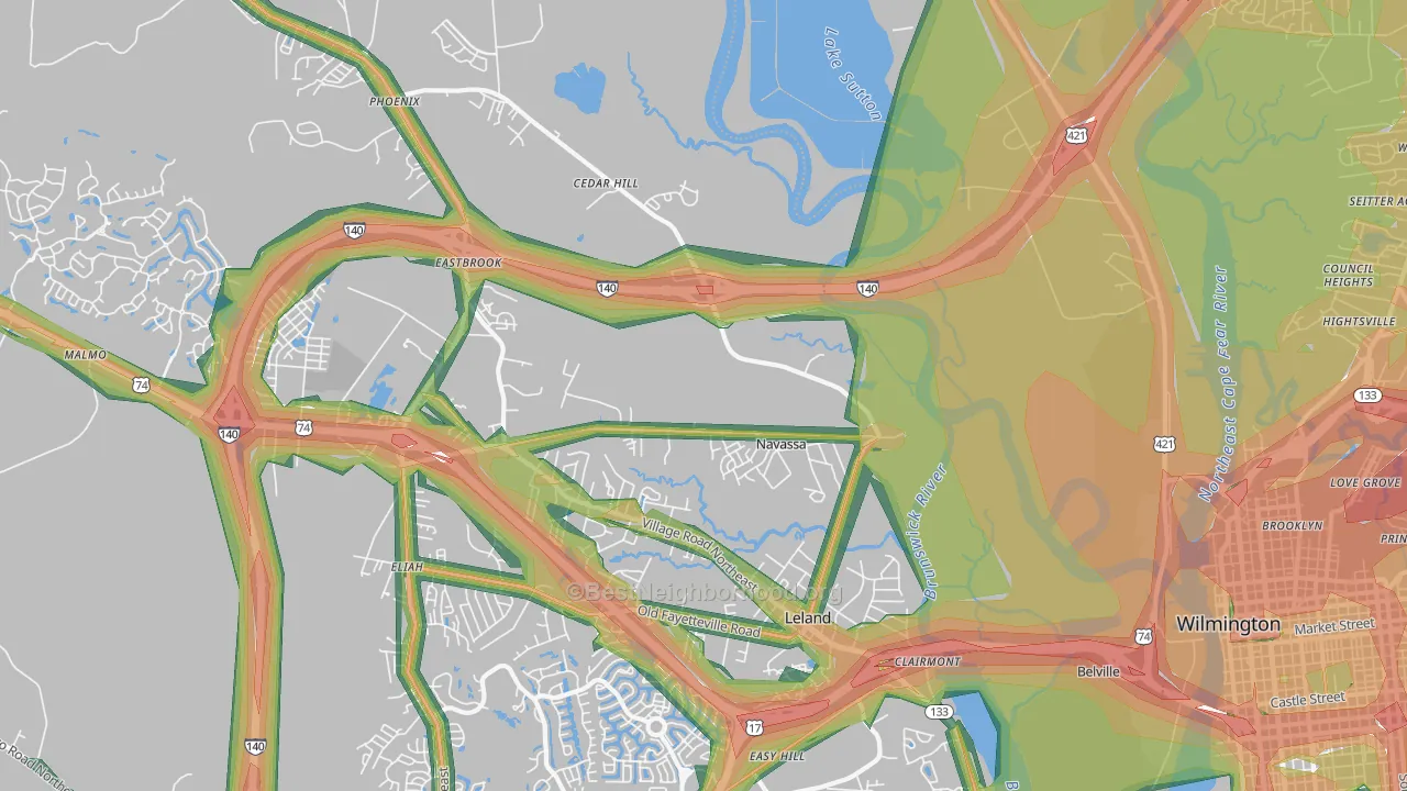 Navassa, NC Map of Noise Levels in Navassa
