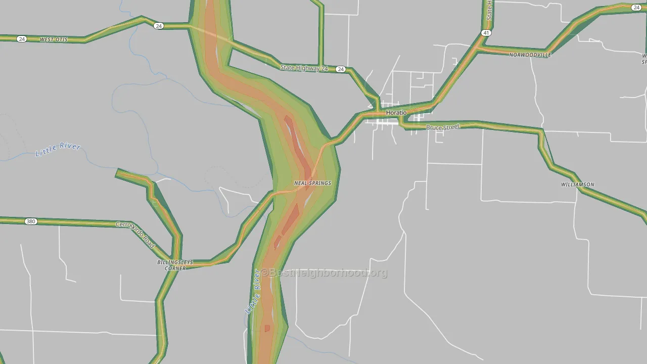 Neal Springs, AR Map of Noise Levels in Neal Springs