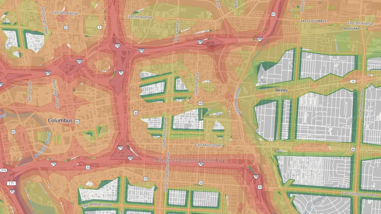 Near East, Columbus, OH Map of Noise Levels in Near East