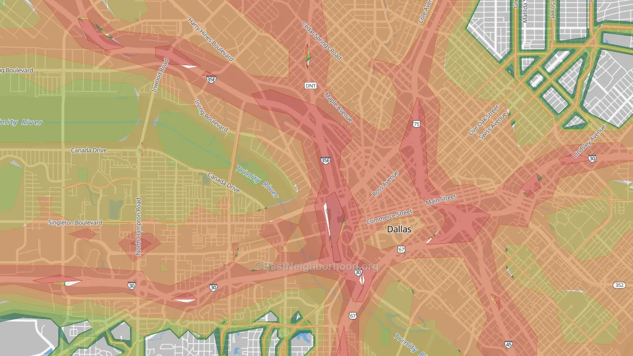 Near East, Dallas, TX Map of Noise Levels in Near East