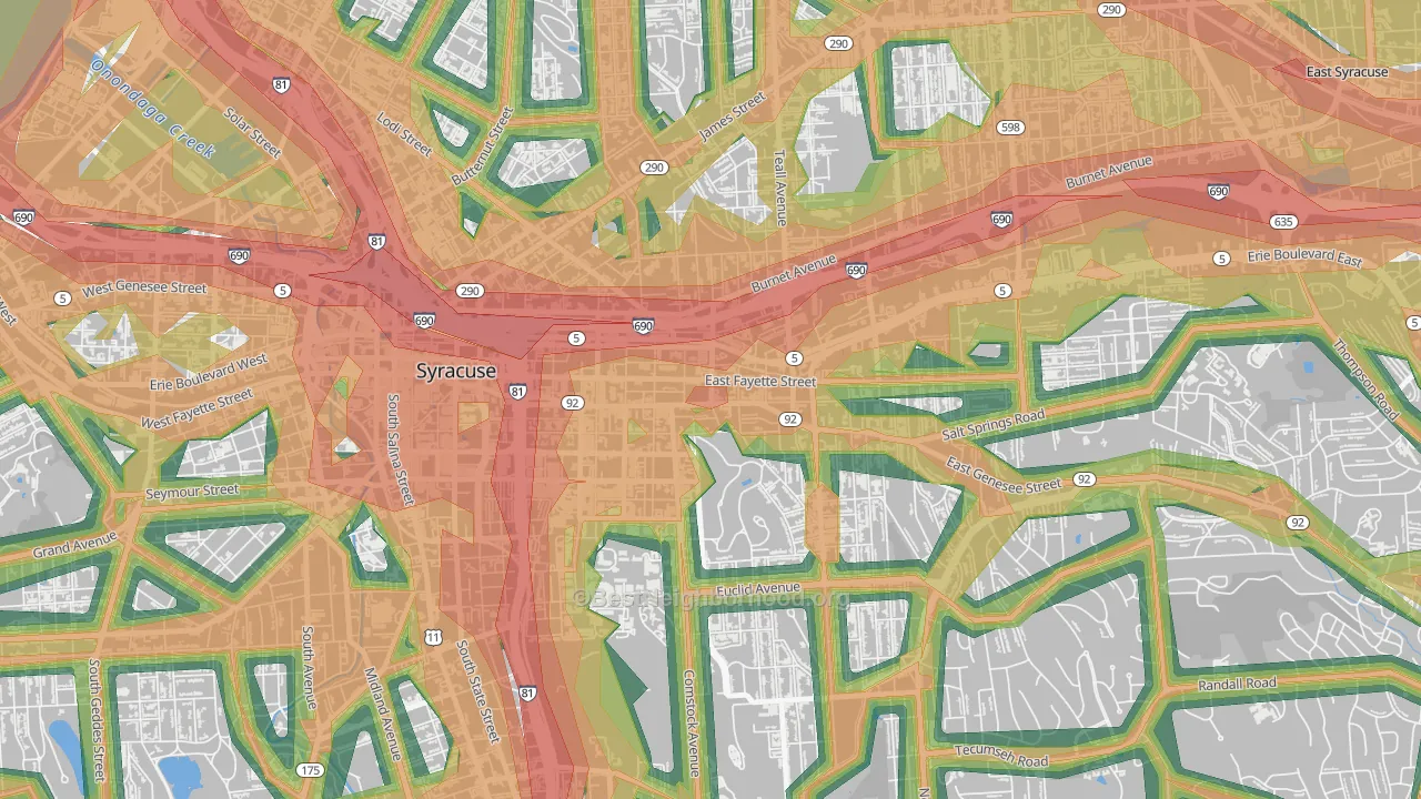 Near Eastside, Syracuse, NY Map of Noise Levels in Near Eastside