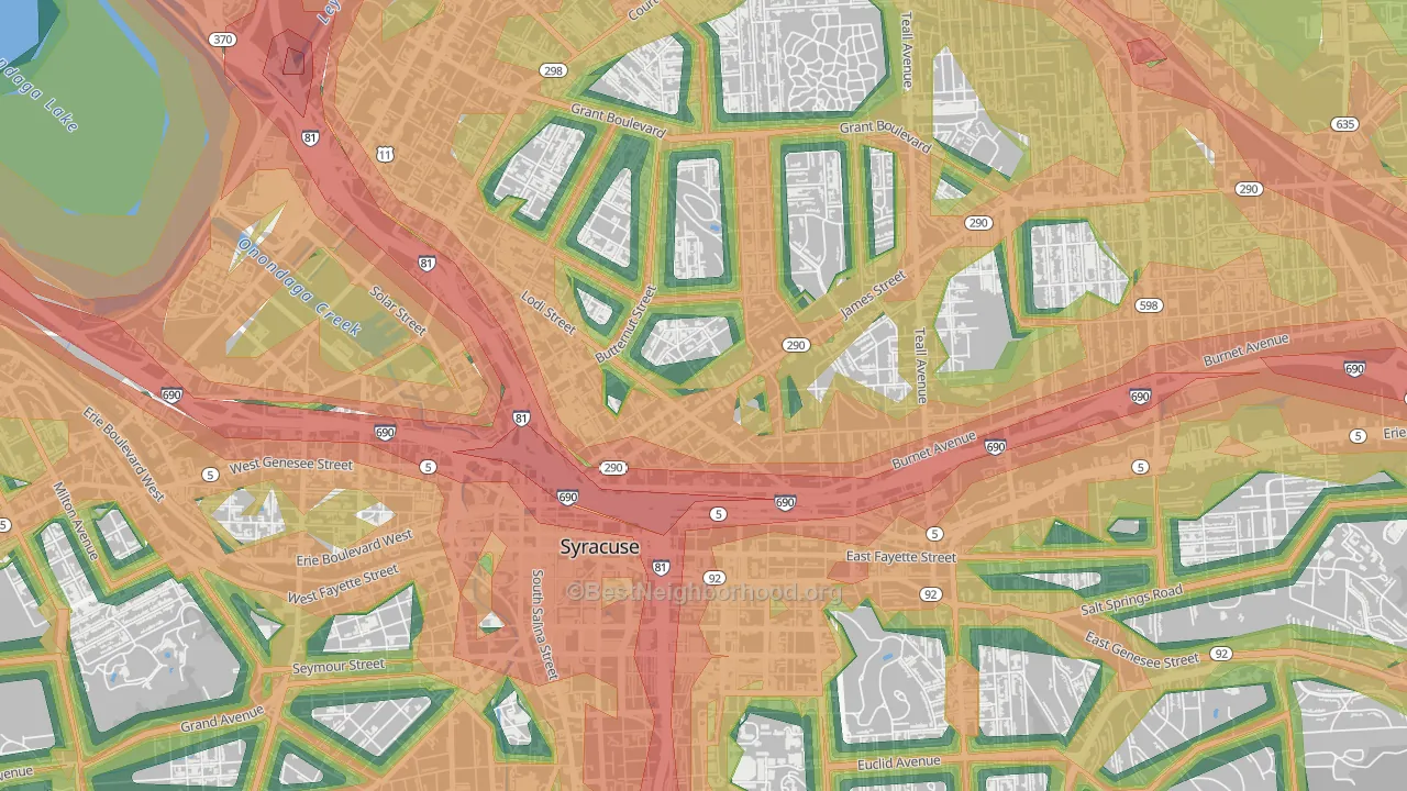 Near Northeast, Syracuse, NY Map of Noise Levels in Near Northeast