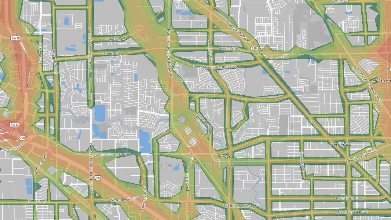 Near Northwest, Houston, TX Map of Noise Levels in Near Northwest