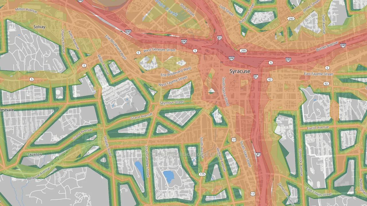 Near Westside, Syracuse, NY Map of Noise Levels in Near Westside