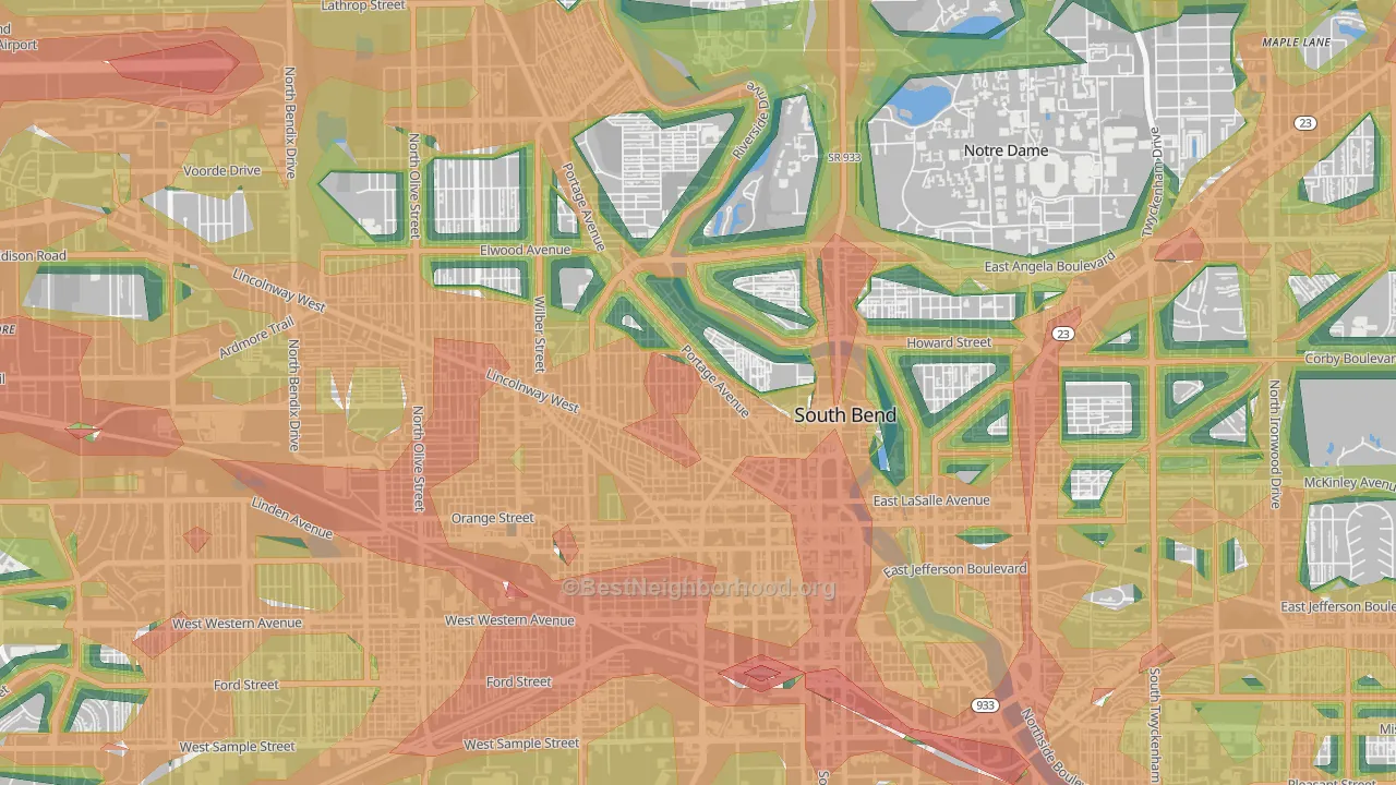 Nearnorthwest, South Bend, IN Map of Noise Levels in Nearnorthwest