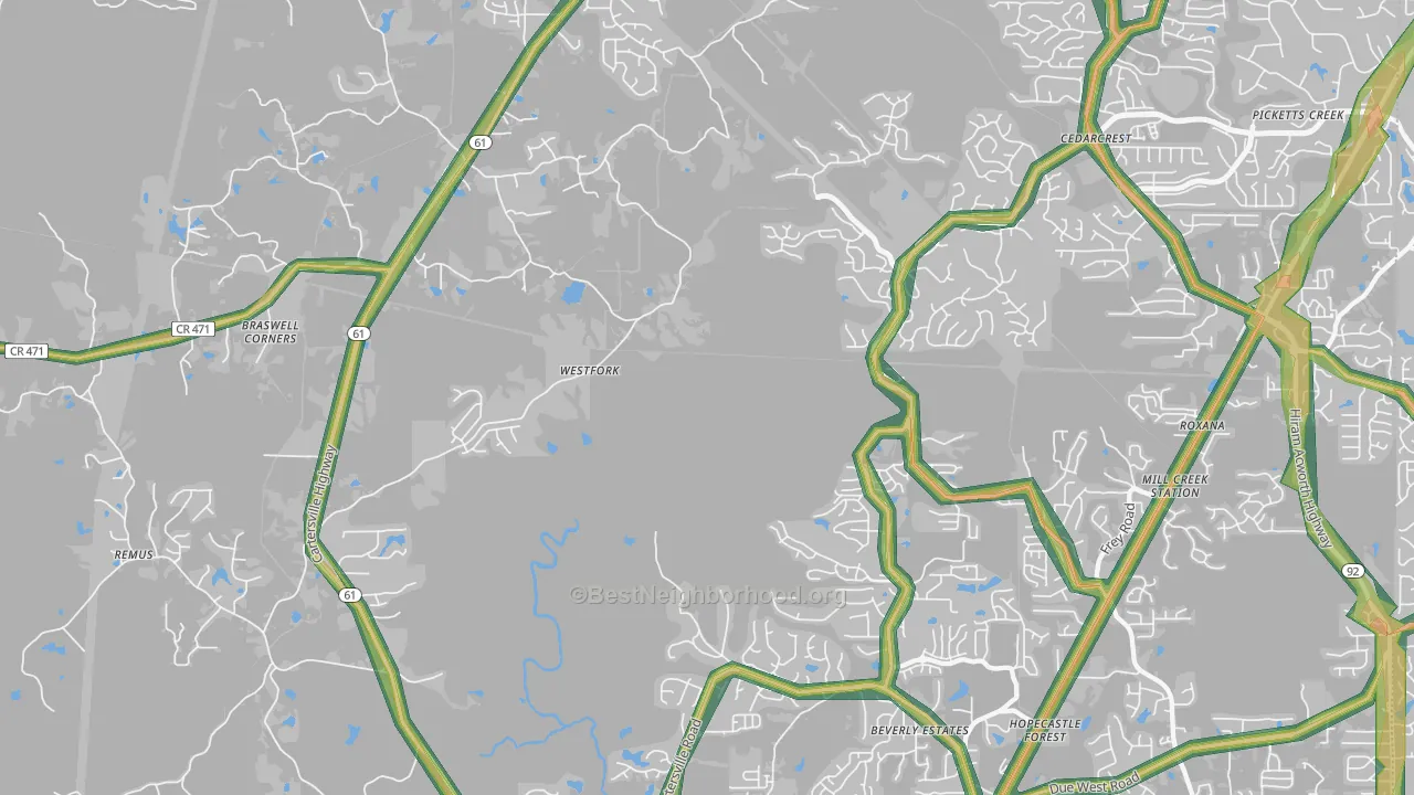 Nebo, GA Map of Noise Levels in Nebo